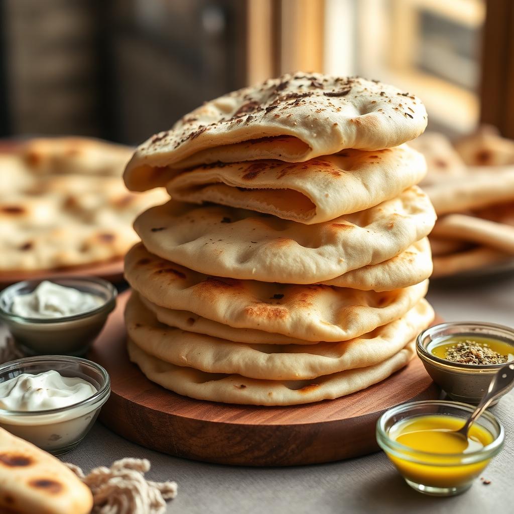 Stabel med flatbrød — pide, sangak, naan